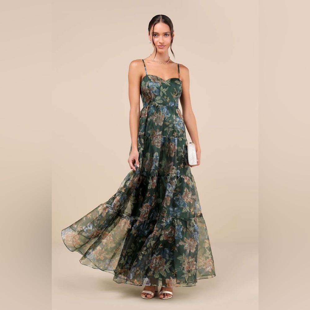 Lulu's Dark Green Floral Maxi Dress